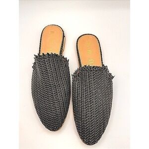Mi.iM Womens Black Woven Leather Pointed Toe Mules Flats Frayed Edge Size 8.5